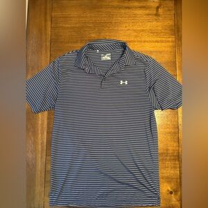 Under Armour Blue and White Striped Polo Shirt